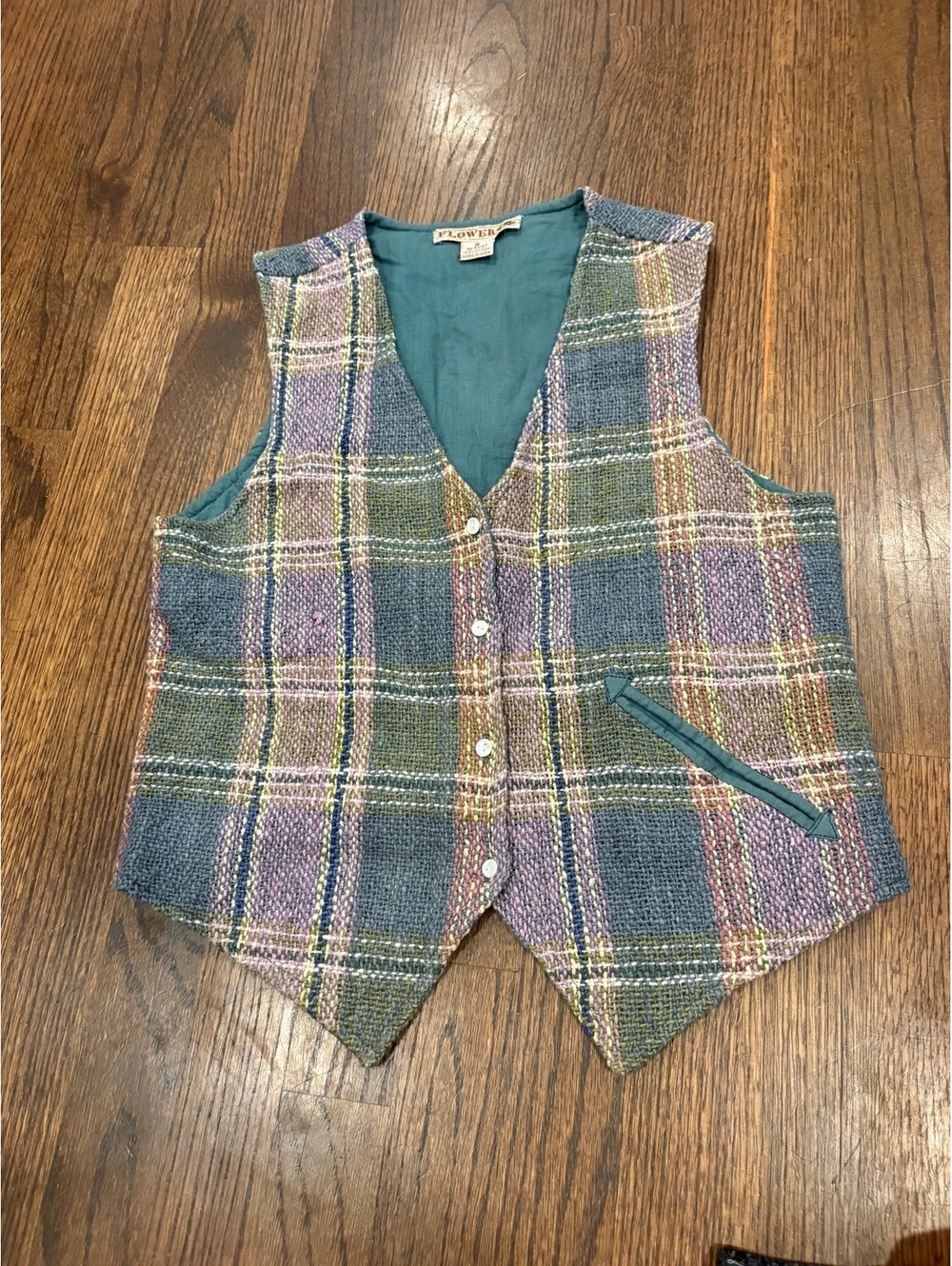 Vintage teacher Flower Women's Plaid Wool Blend Vest with Adjustable Back Strap
